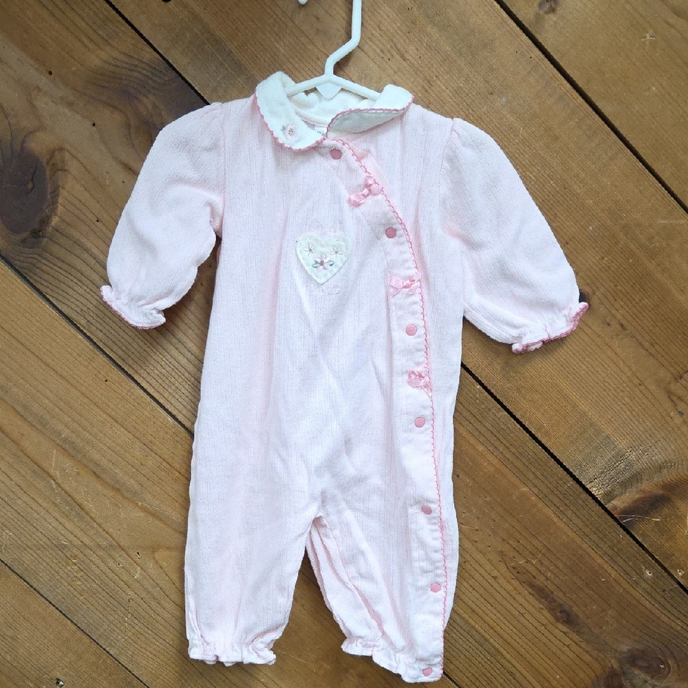 Babyworks Vintage Pink Heart Embroidered Baby Girl One Piece.6-9months.